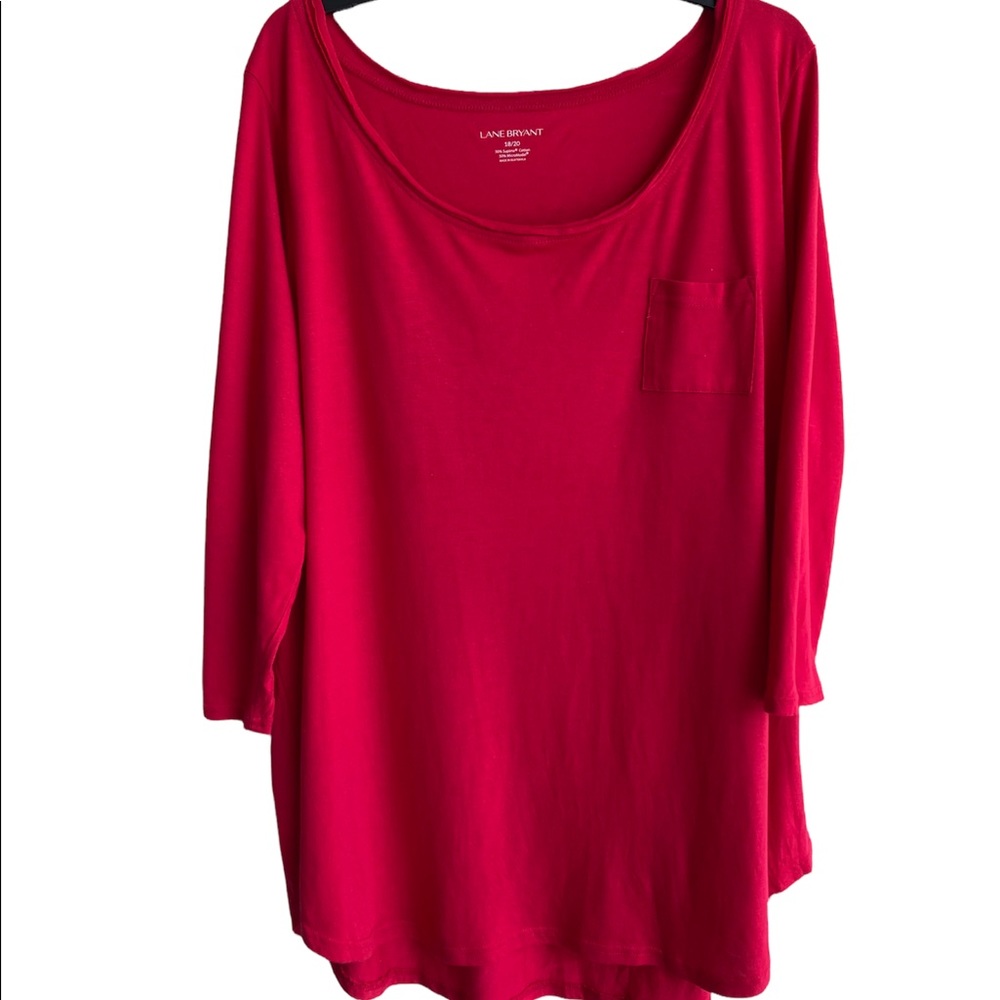 NWT Lane Bryant 18/20 Red T-Shirt Top 3/4 Sleeve Chest Pocket Woman's